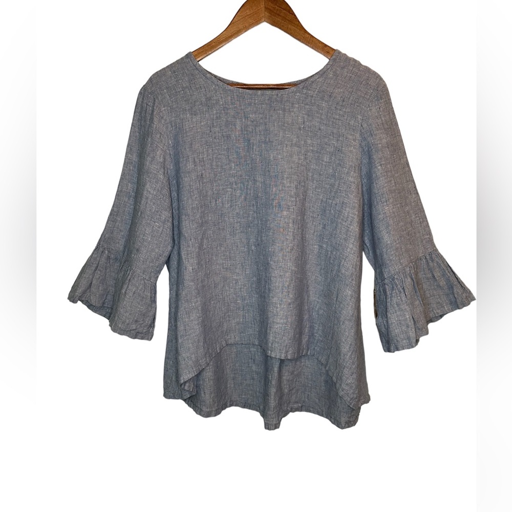 Bryn Walker Fran Linen Bell Sleeve Hi-Low Tunic Top Blouse Sz Medium